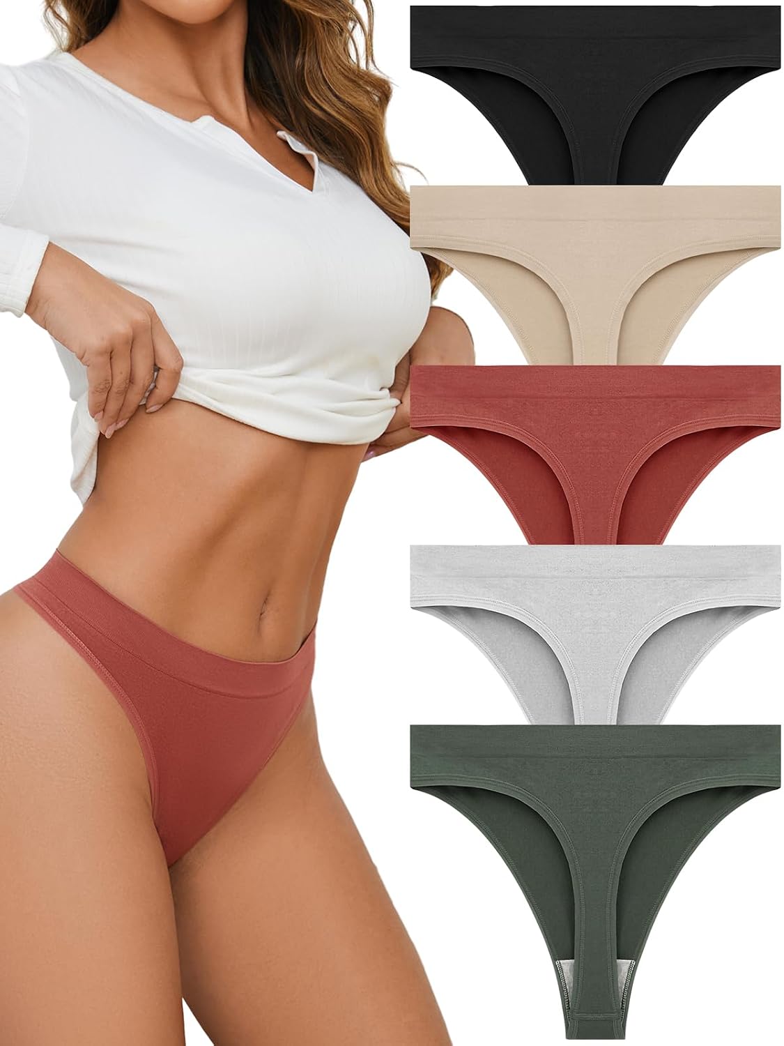 linccure Women's Seamless Thong 5-Pack