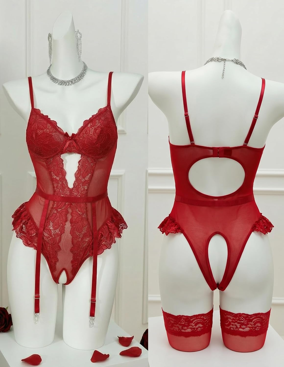 Avidlove Wireless Mesh Lace Teddy with Garter — image 4