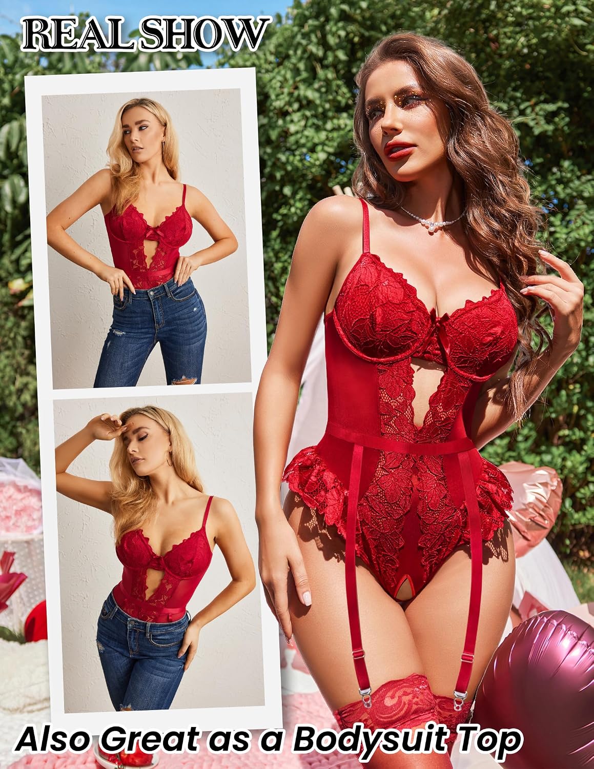 Avidlove Wireless Mesh Lace Teddy with Garter — image 8