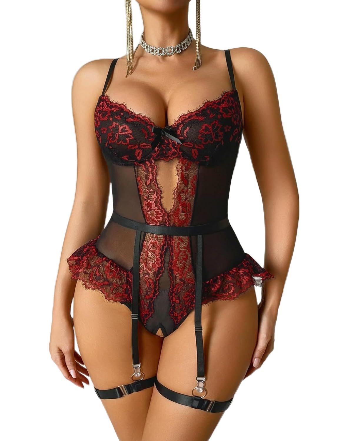 Avidlove Wireless Mesh Lace Teddy with Garter — image 11