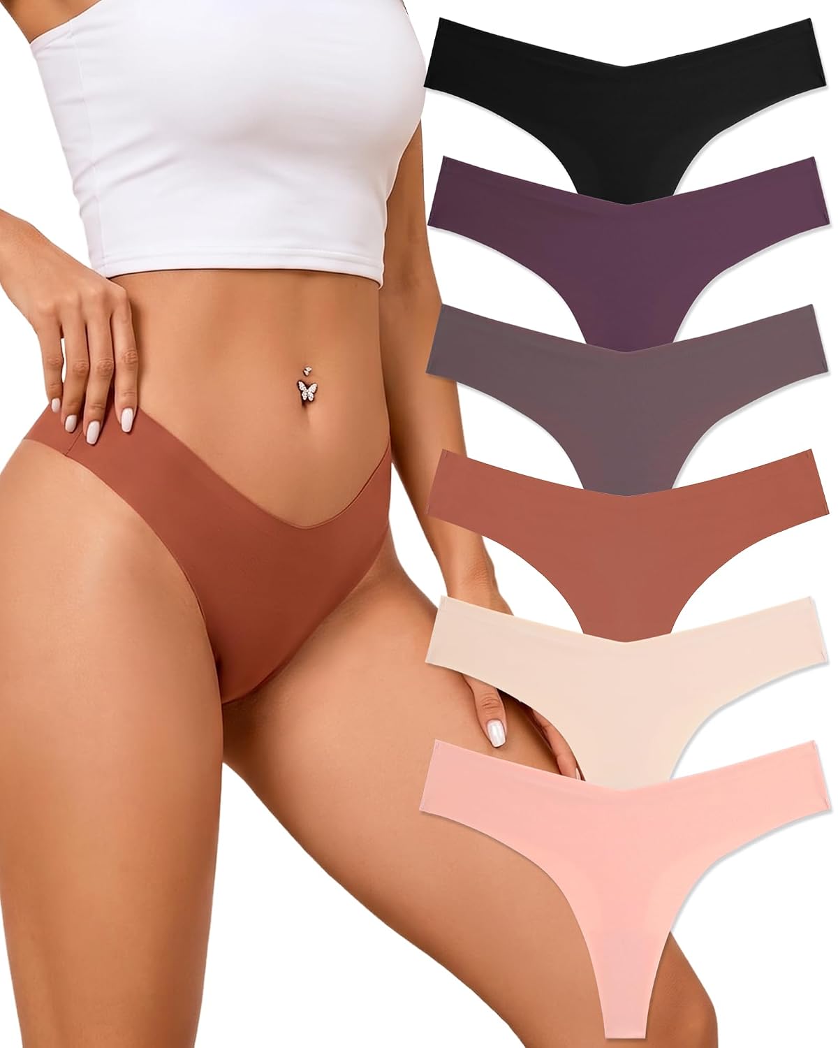 FINETOO Seamless Thongs 6-Pack for Women