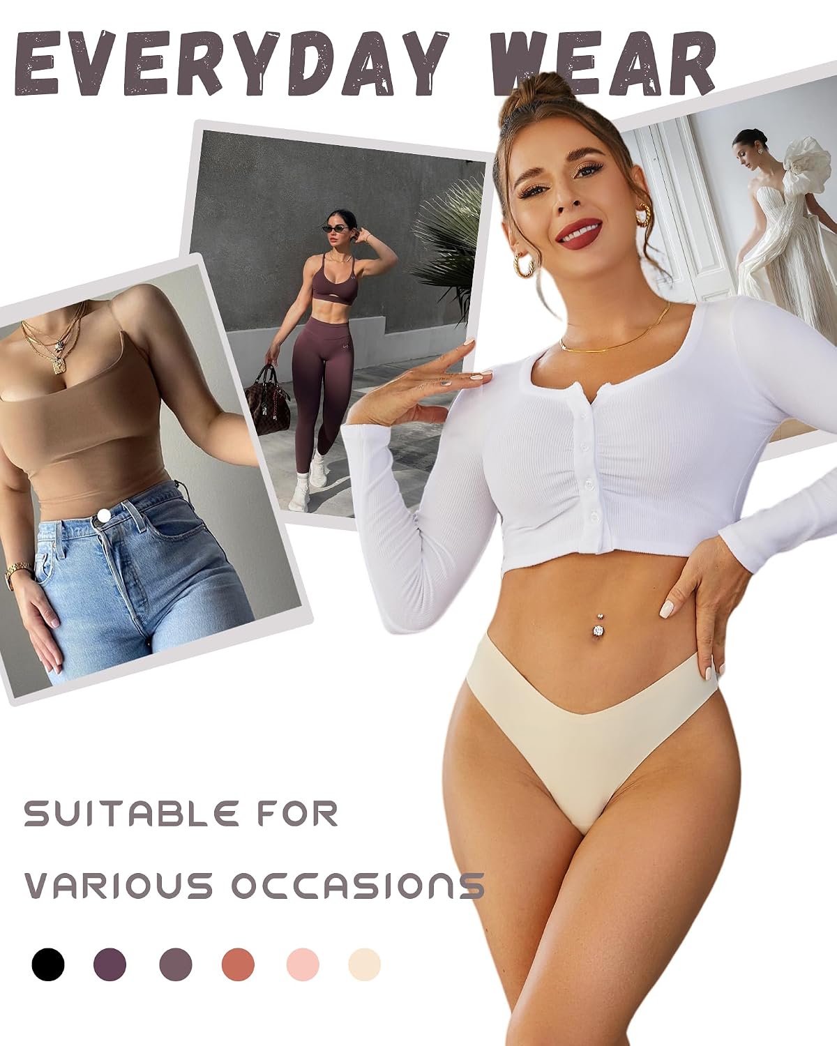 FINETOO Seamless Thongs 6-Pack for Women — image 5