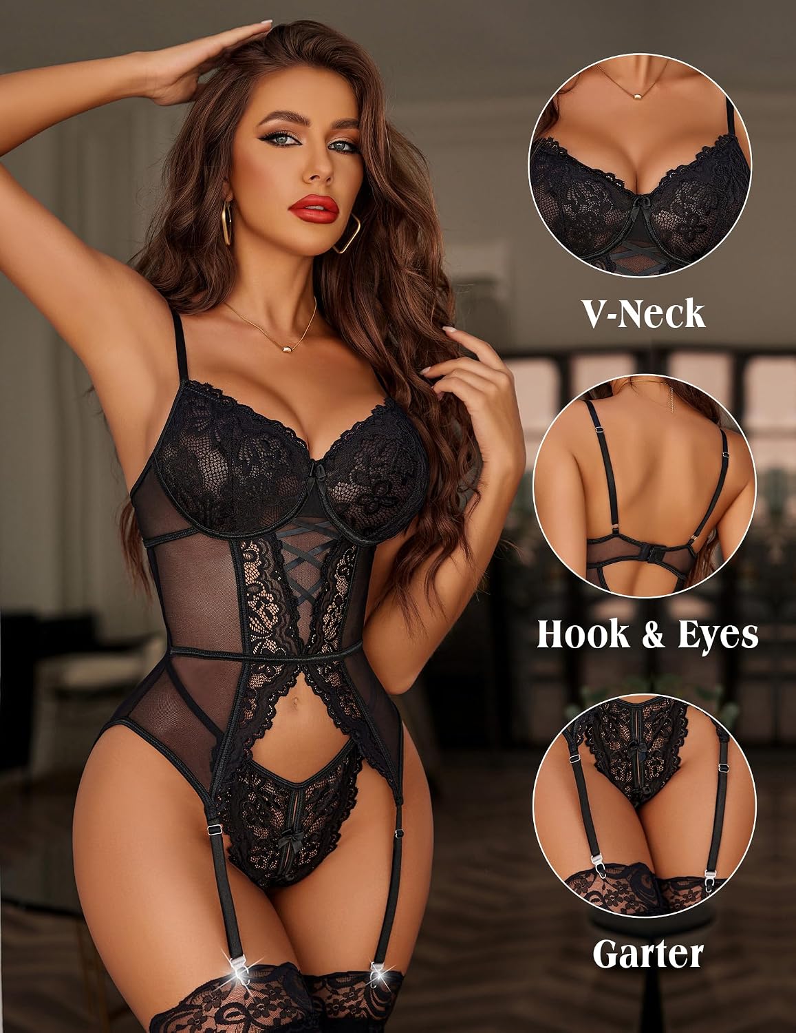 Avidlove Floral Lace Babydoll Bodysuit Set — image 2