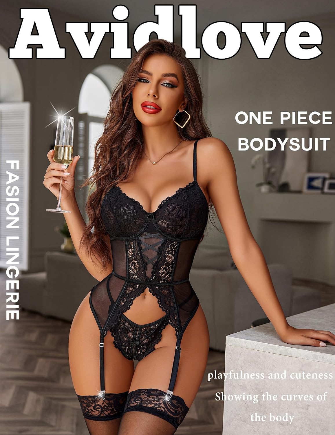 Avidlove Floral Lace Babydoll Bodysuit Set — image 3