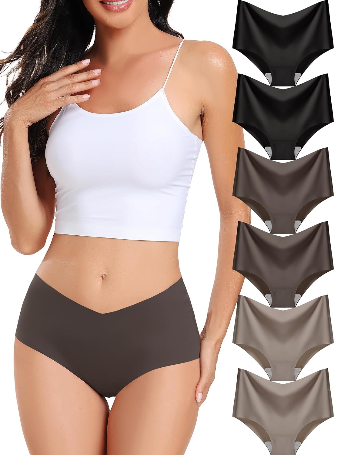 GNEPH Women's Seamless No-Show Bikini 6-Pack