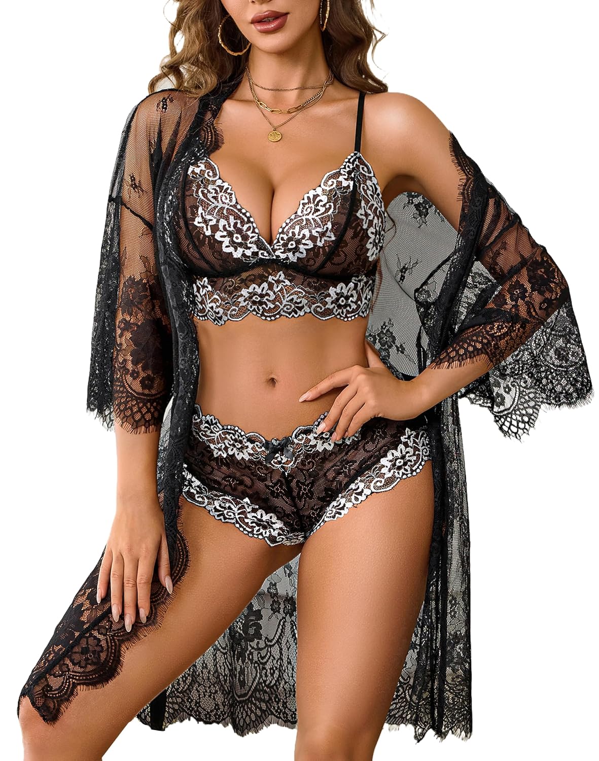 Avidlove Lace Lingerie Set with Matching Robe — image 11