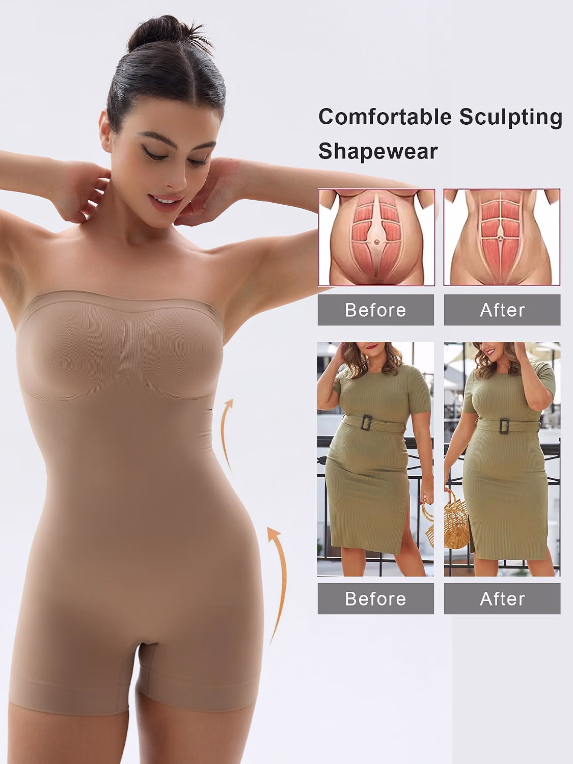 SHAPERX Tummy Control Strapless Shortie Bodysuit — image 6