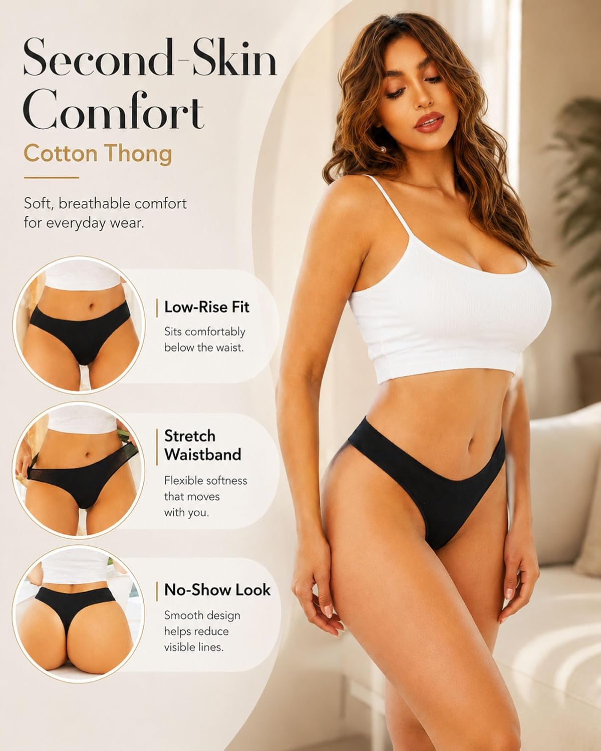 CUTE BYTE Cotton Thongs for Women 6-Pack — image 2