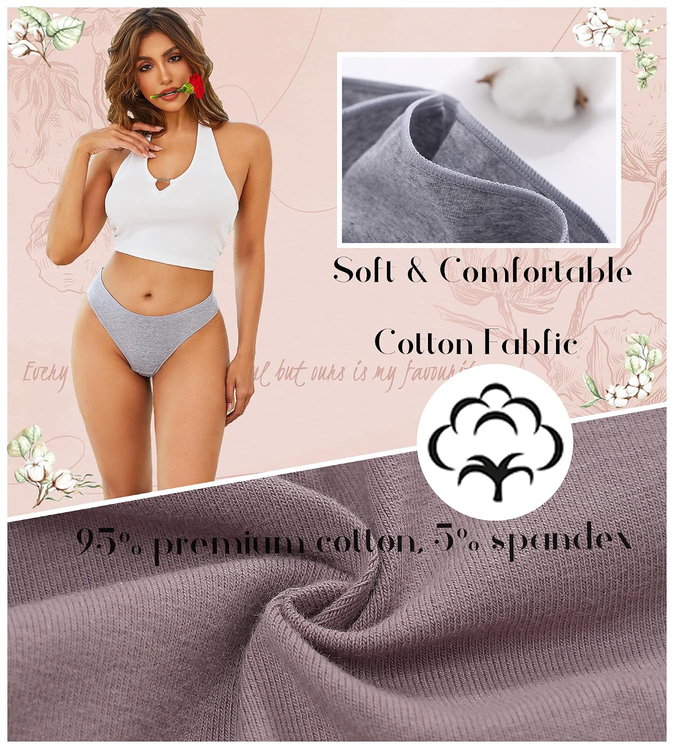 CUTE BYTE Cotton Thongs for Women 6-Pack — image 6