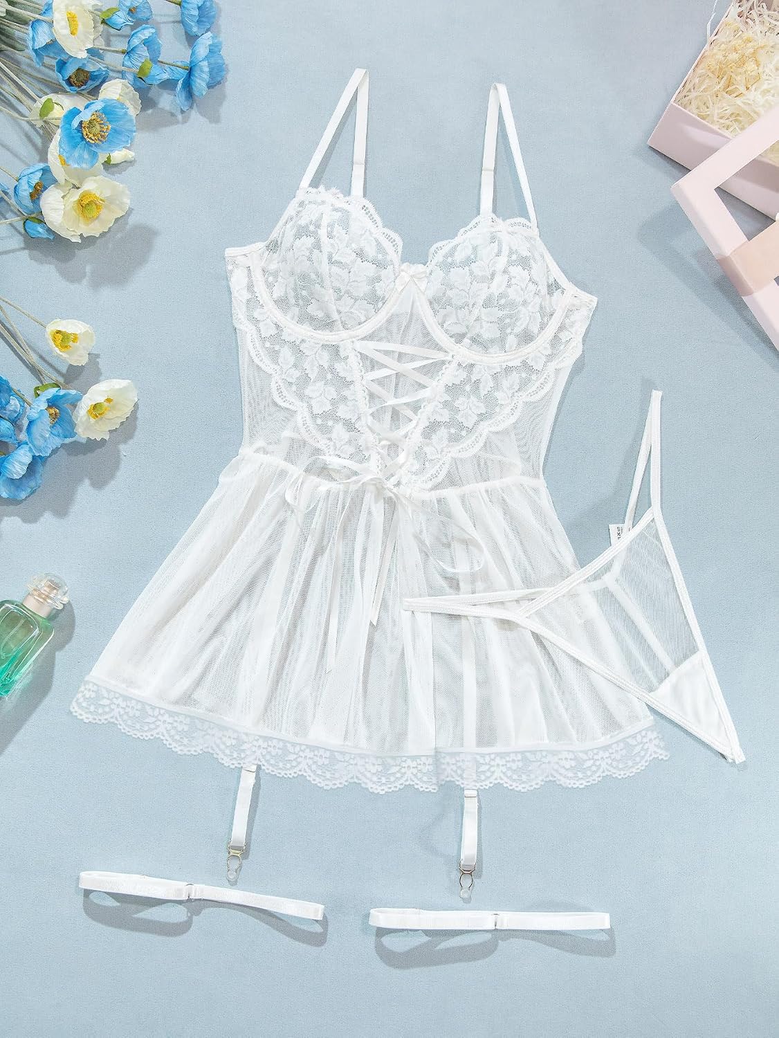 Lilosy Lace Teddy Bodysuit with Garter — image 5