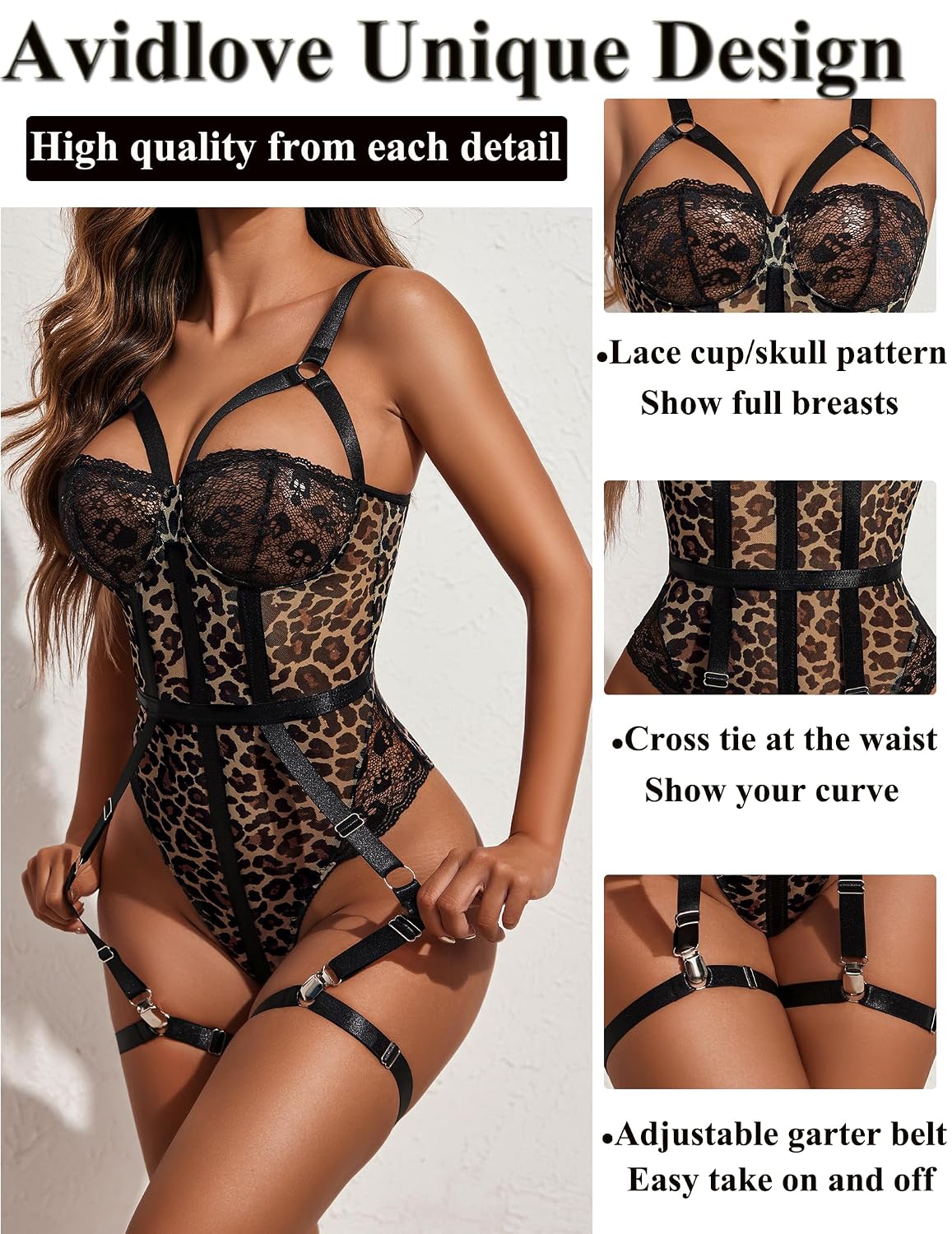 Avidlove One Piece Mesh Bodysuit with Garter — image 2
