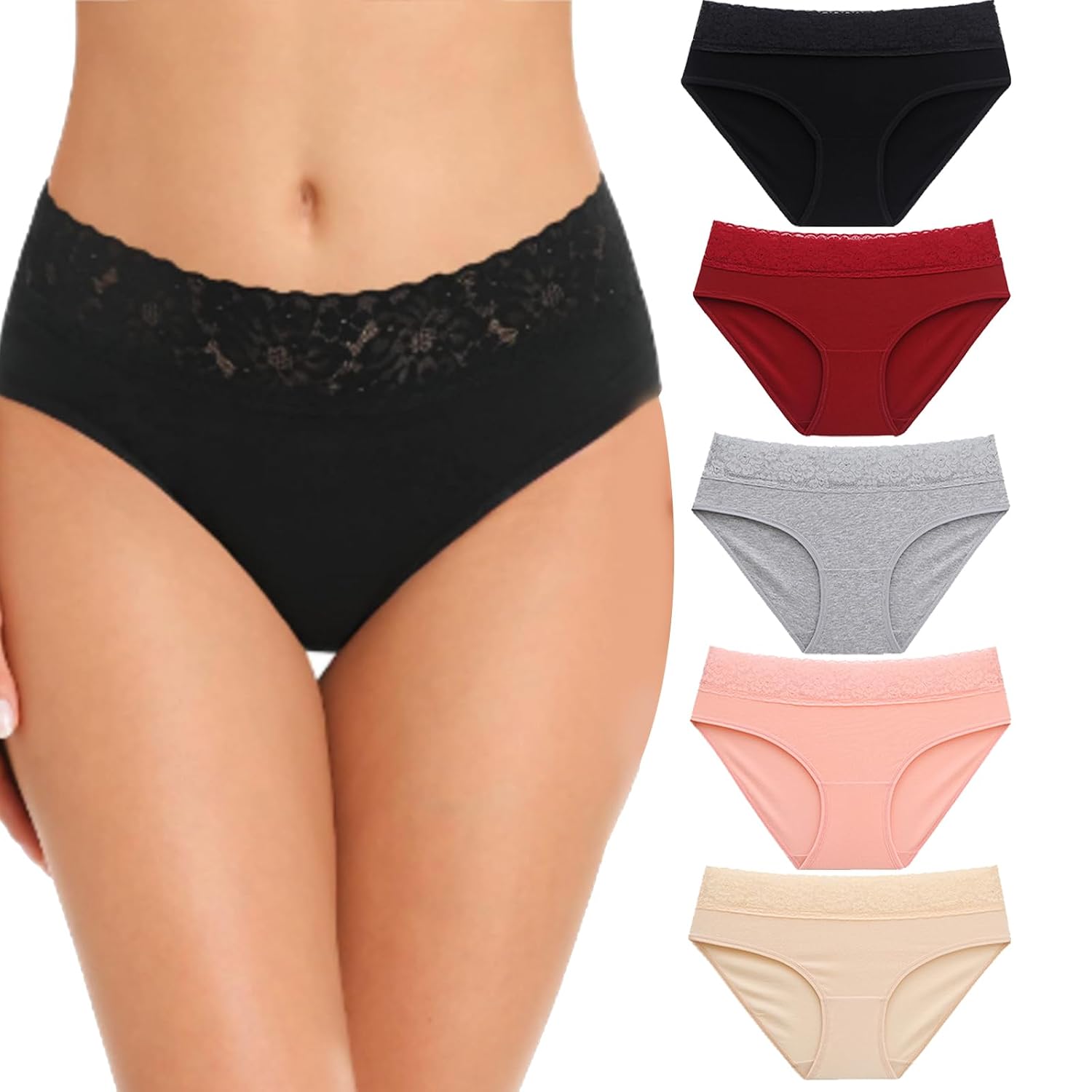 Cameway 5 Pack Cotton Lace Bikini Panties