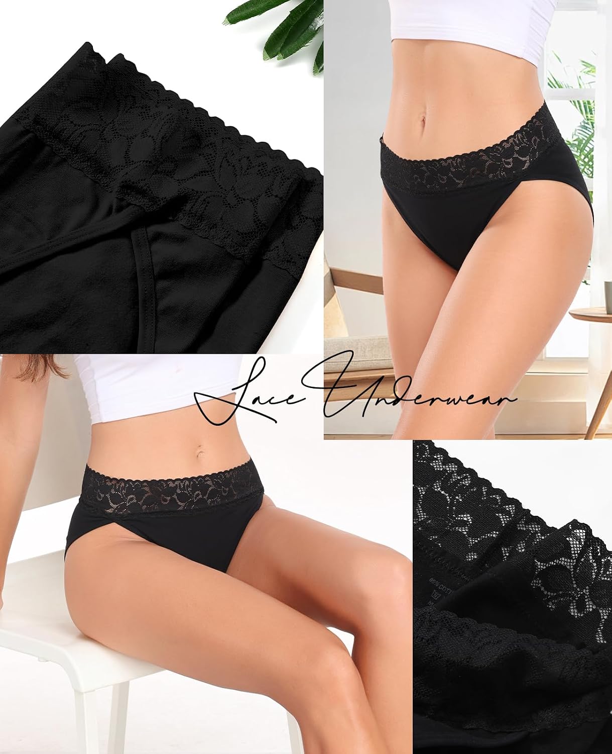 RHYFF Women's Cotton Lace High Cut Bikini Panties — image 3
