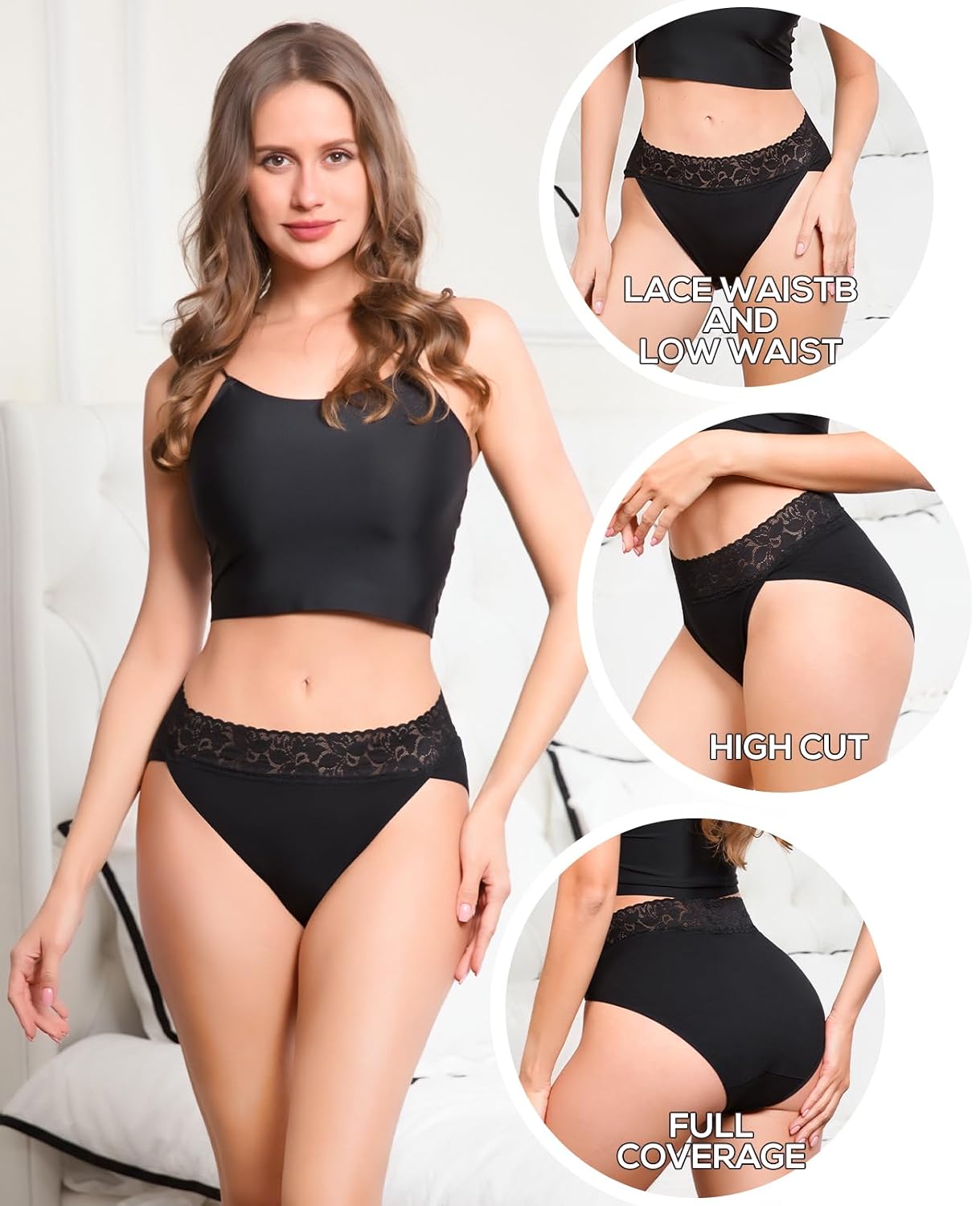 RHYFF Women's Cotton Lace High Cut Bikini Panties — image 4