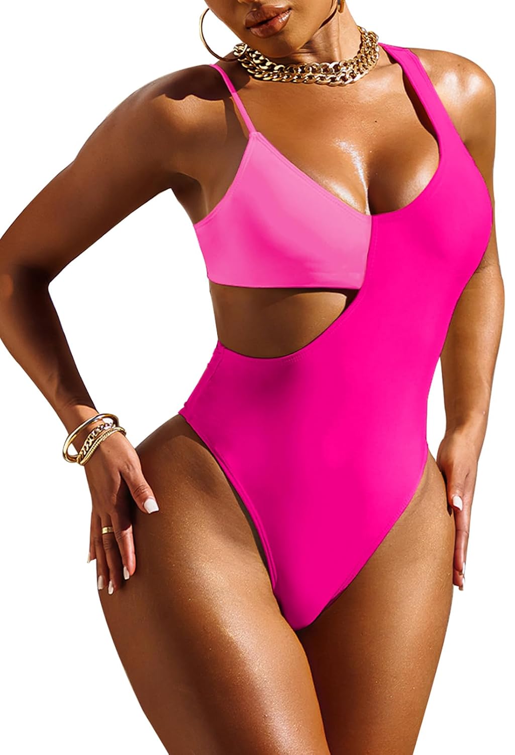Pink Queen Cutout Waist One Piece Swimsuit