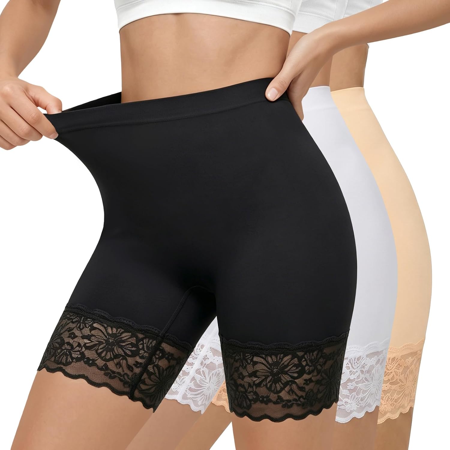 ZENUTA 3-Piece Lace Slip Shorts for Women