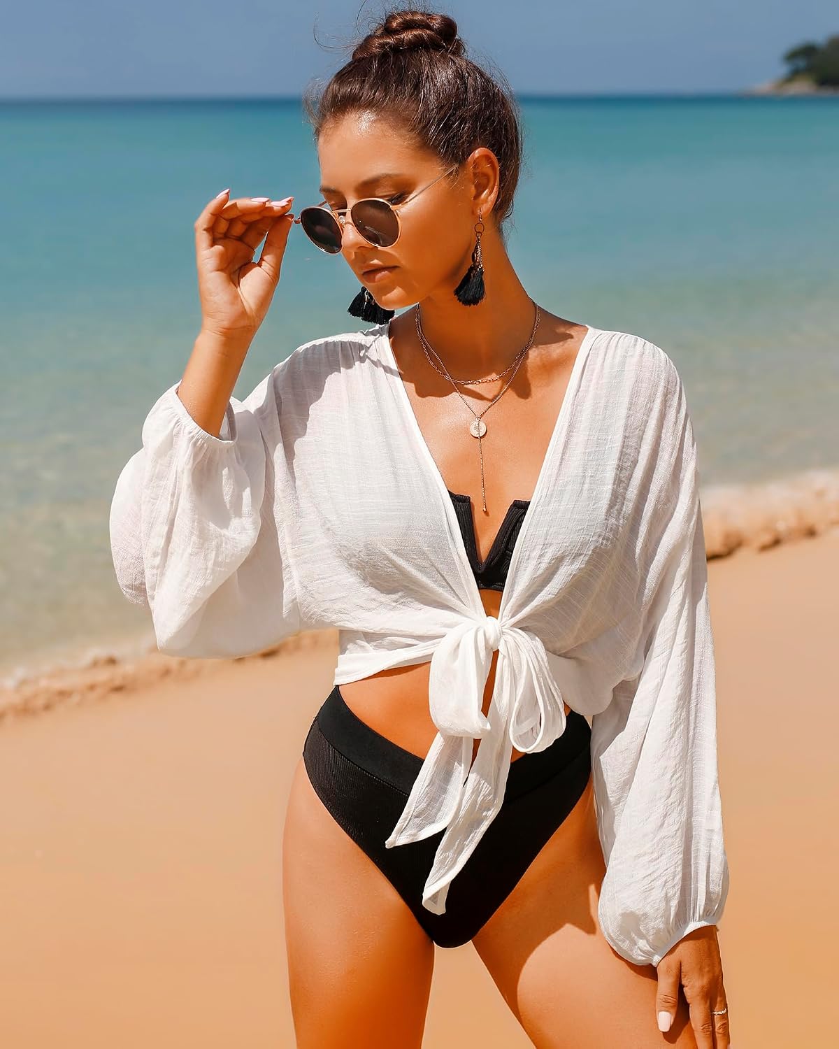 Eicolorte Long Sleeve Beach Cover Up Tunic — image 2