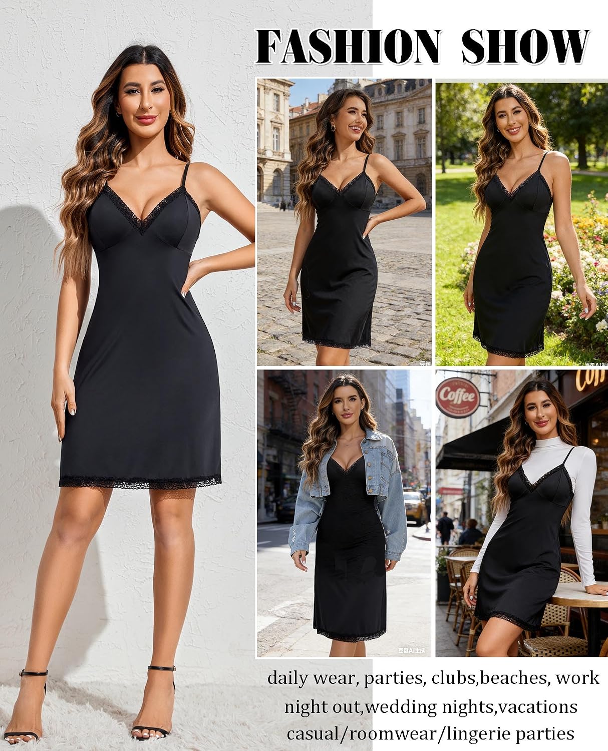 Avidlove Spaghetti Strap Lace Trim Slip Dress — image 3