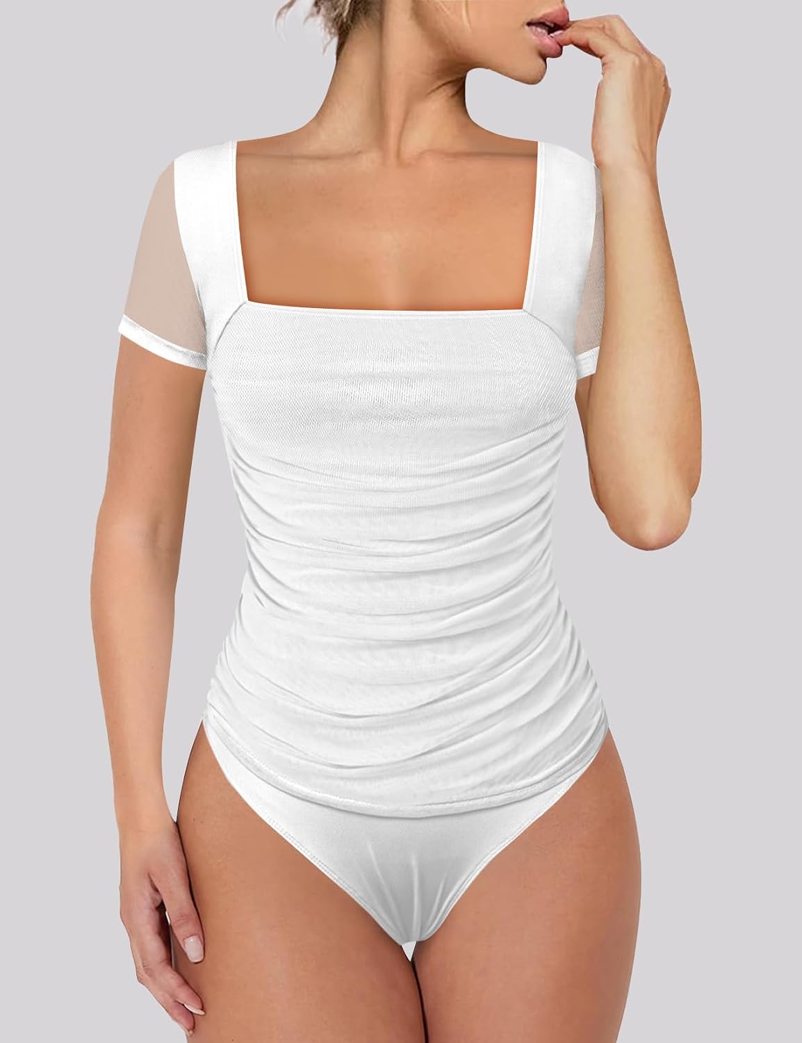 Chunpin Women's Square Neck Mesh Bodysuit — image 6