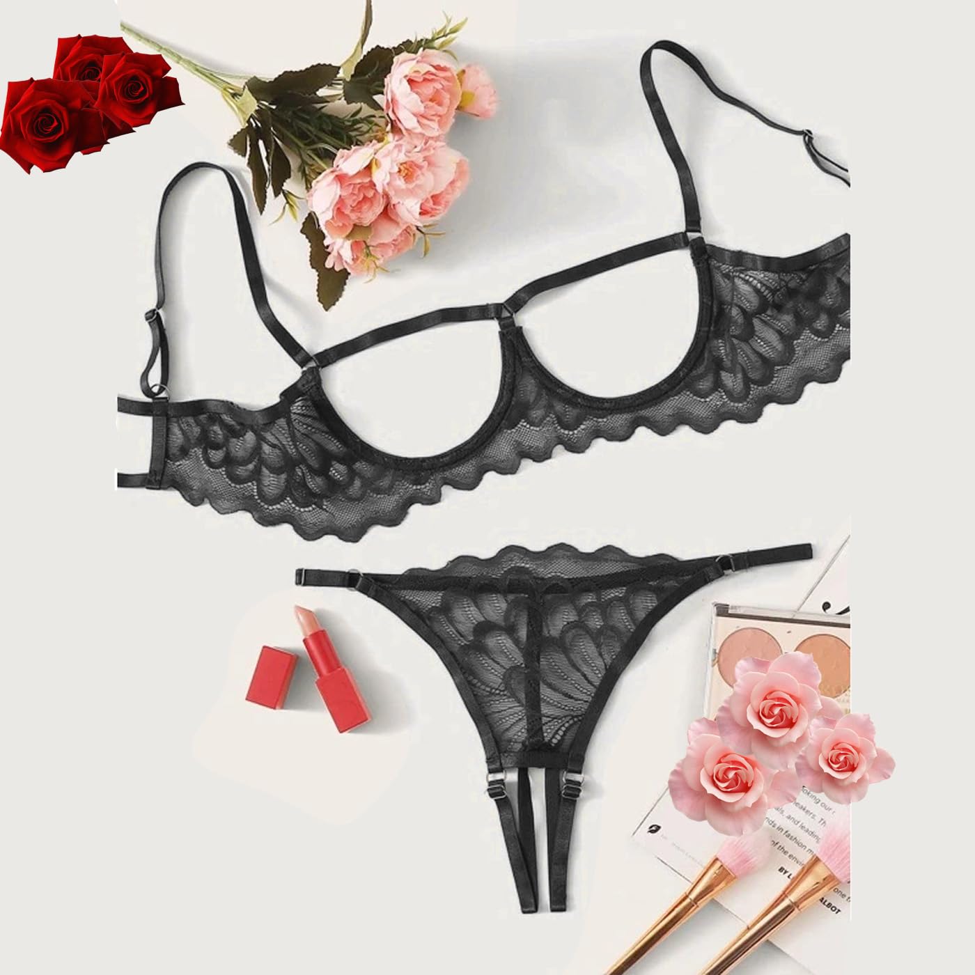 HOTSO Floral Lace Mesh Babydoll Set — image 5