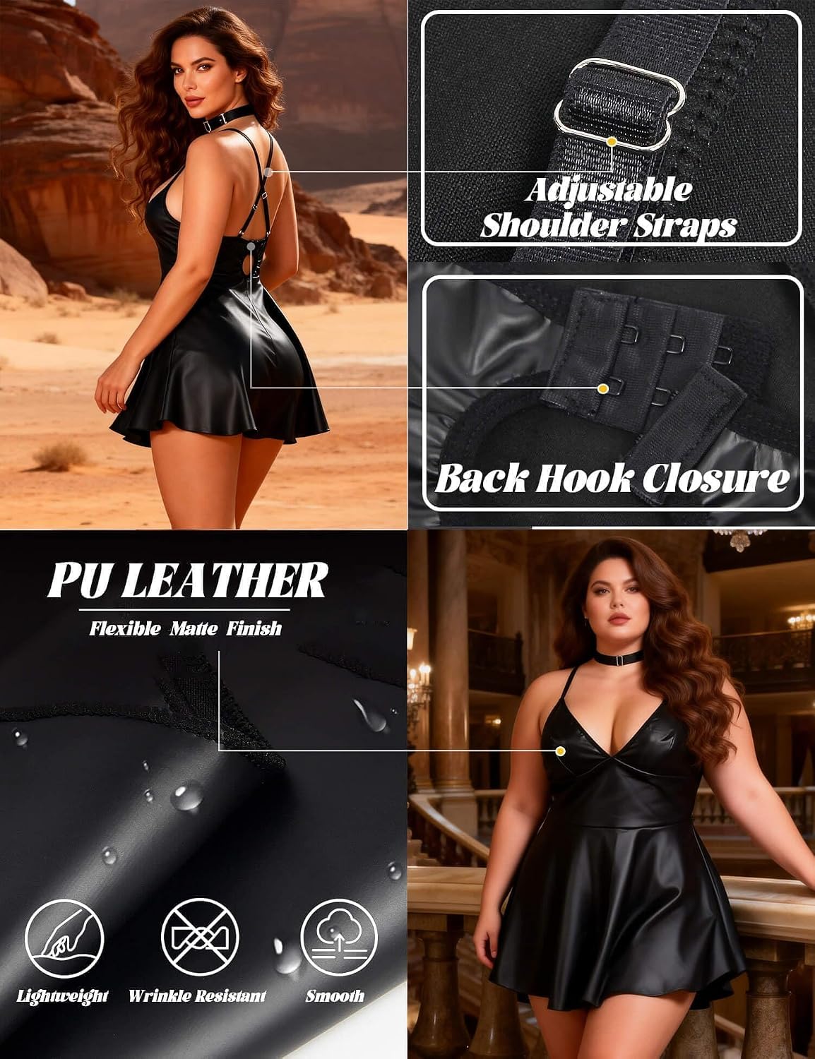 Ohyeah Plus Size PU Leather Babydoll Mini Dress — image 3