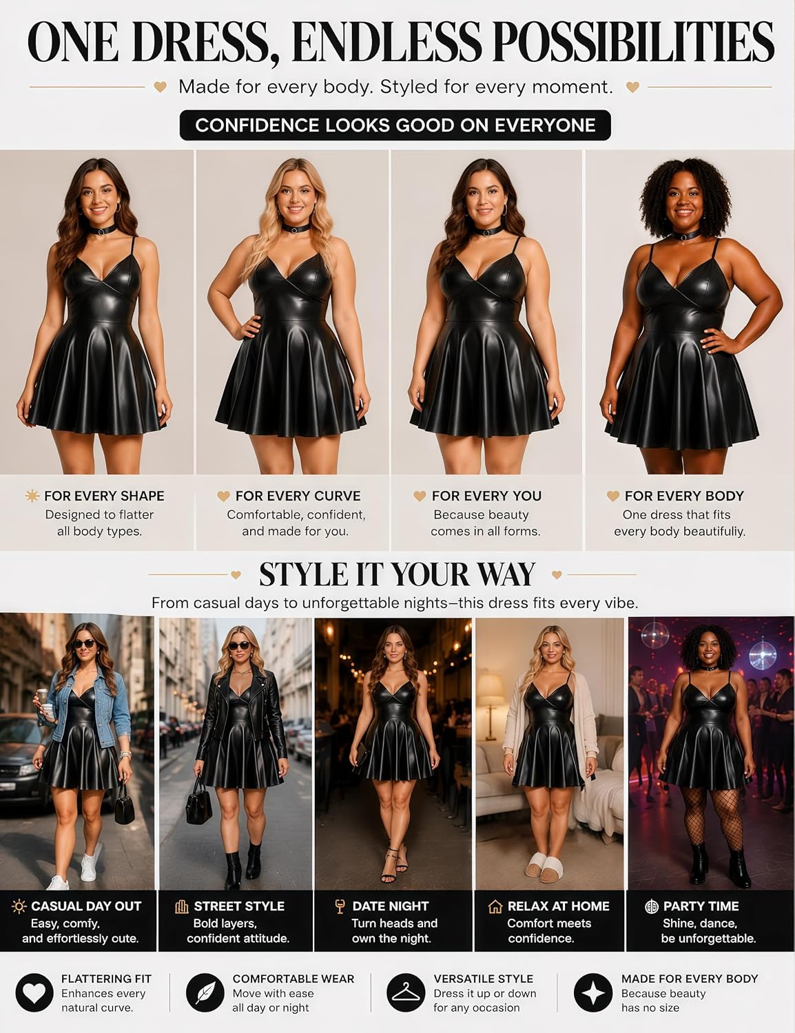 Ohyeah Plus Size PU Leather Babydoll Mini Dress — image 4