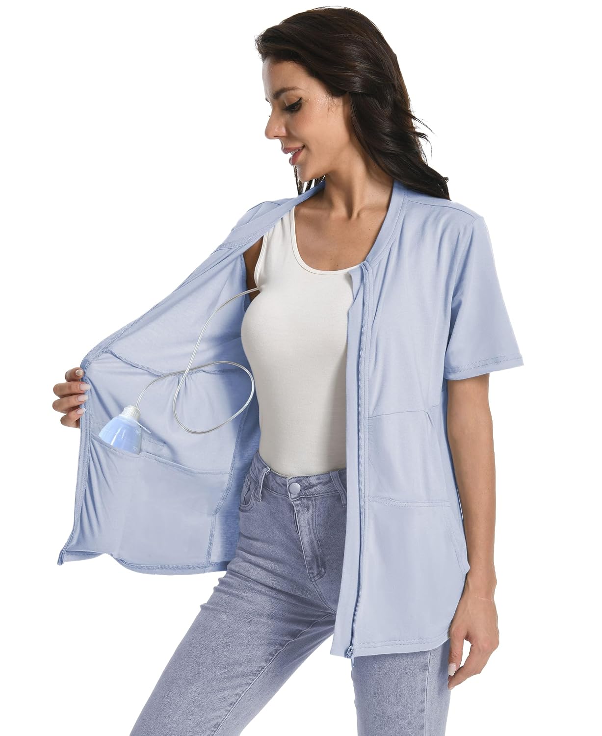 Meuponc Post Mastectomy Zip Up Shirt with Drain Pockets