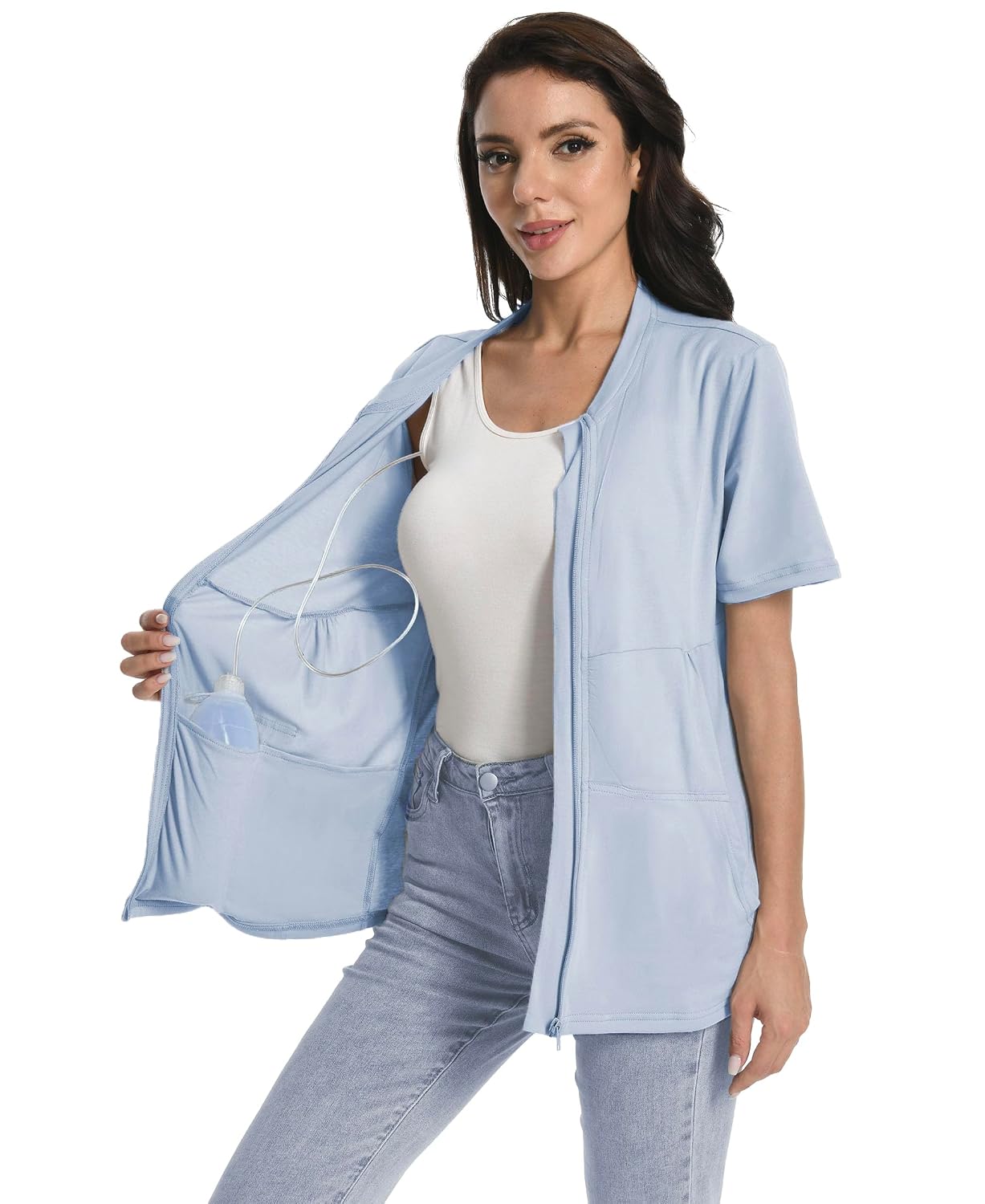 Meuponc Post Mastectomy Zip Up Shirt with Drain Pockets — image 5