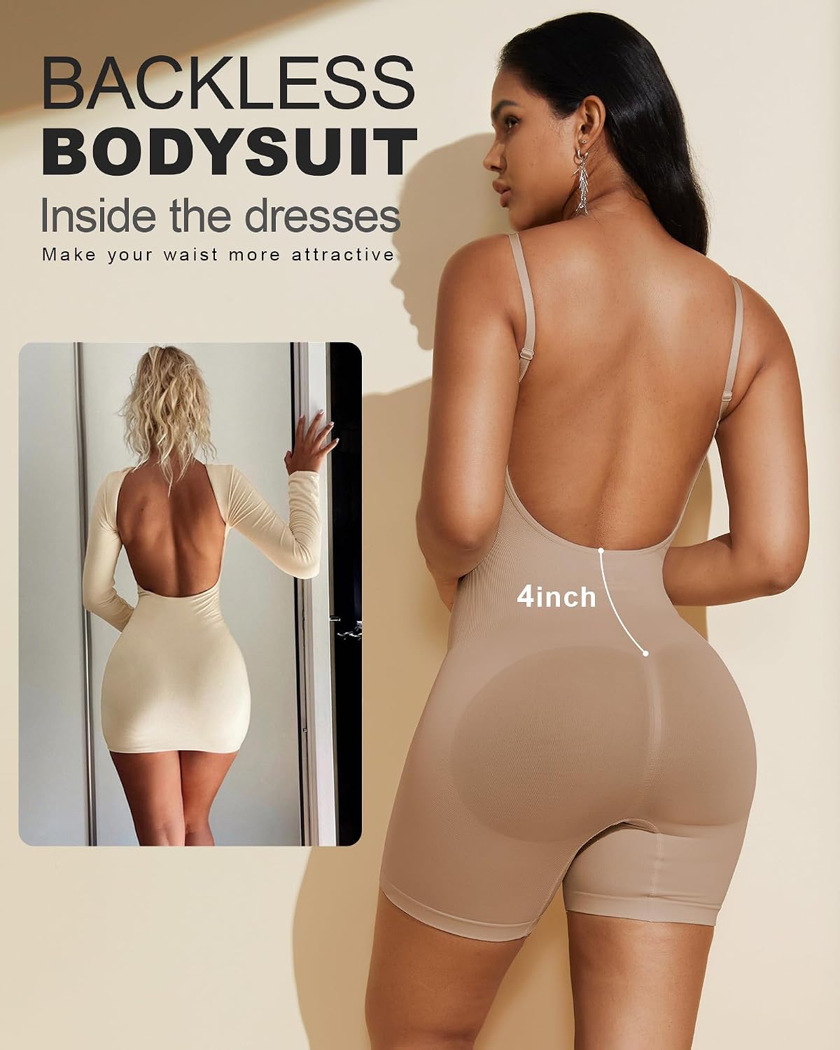 PAUKEE Backless Shapewear Bodysuit Tummy Control — image 2