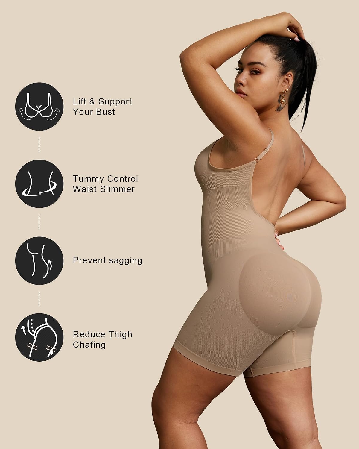 PAUKEE Backless Shapewear Bodysuit Tummy Control — image 3