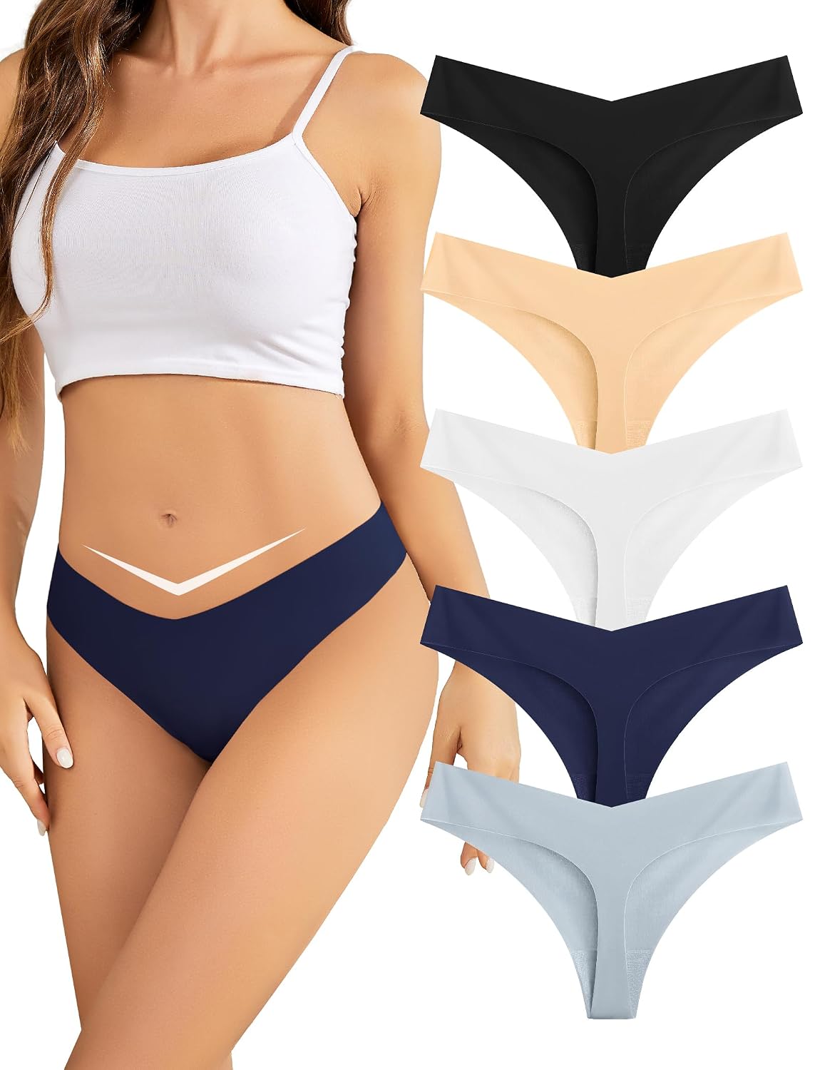 voenxe Seamless No Show Thong 5 Pack
