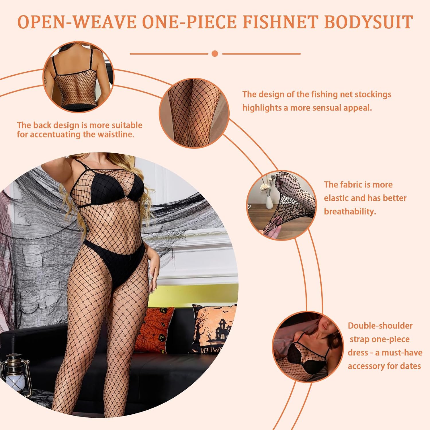FRENZCOY Women's Sparkle Rhinestone Fishnet Bodysuit — image 3