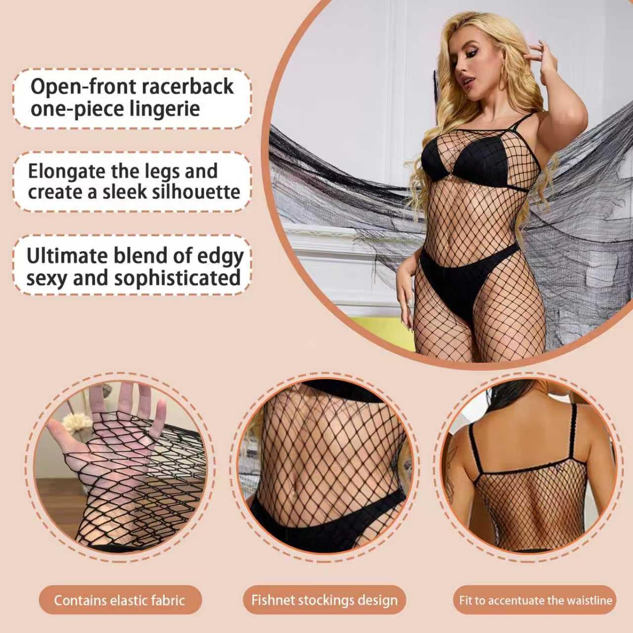 FRENZCOY Women's Sparkle Rhinestone Fishnet Bodysuit — image 4