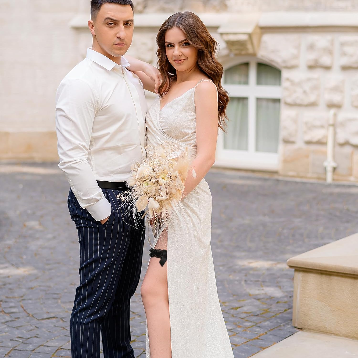 Tyqour Black Wedding Garter with Bowknot — image 6
