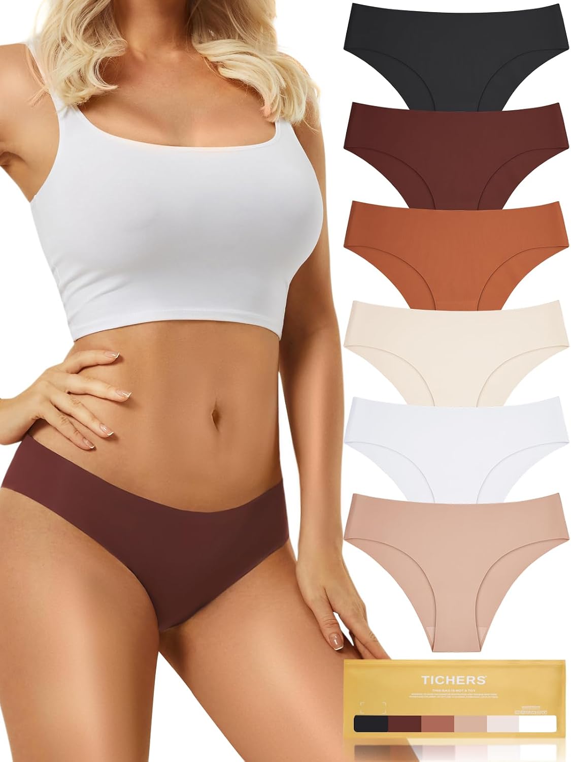 tichers Seamless No Show Bikini Panties 6-Pack