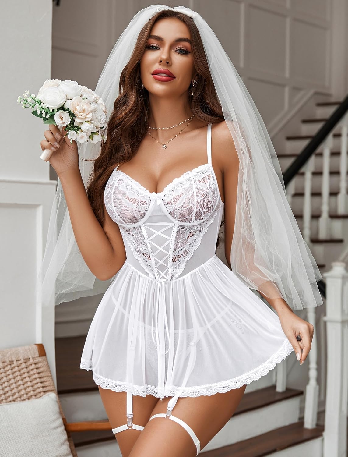 Avidlove Women's Lace Mesh Babydoll Lingerie Set — image 4