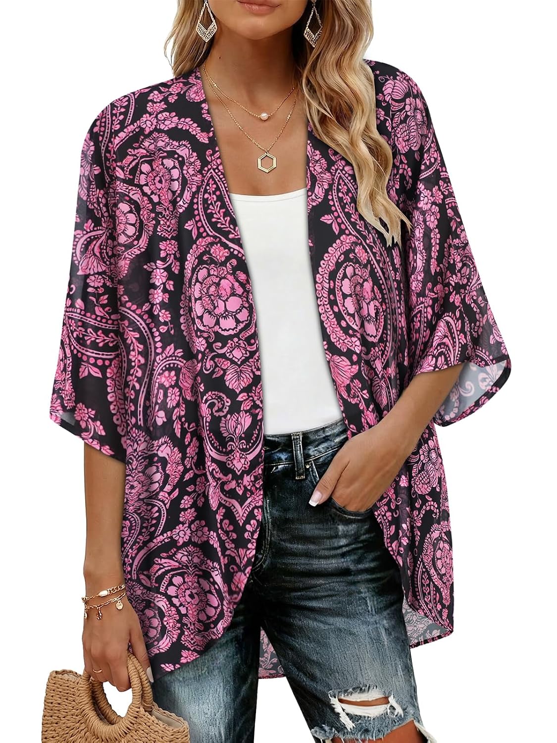 JILUVIN Women's Loose Kimono Cardigan Cover-Up — image 10