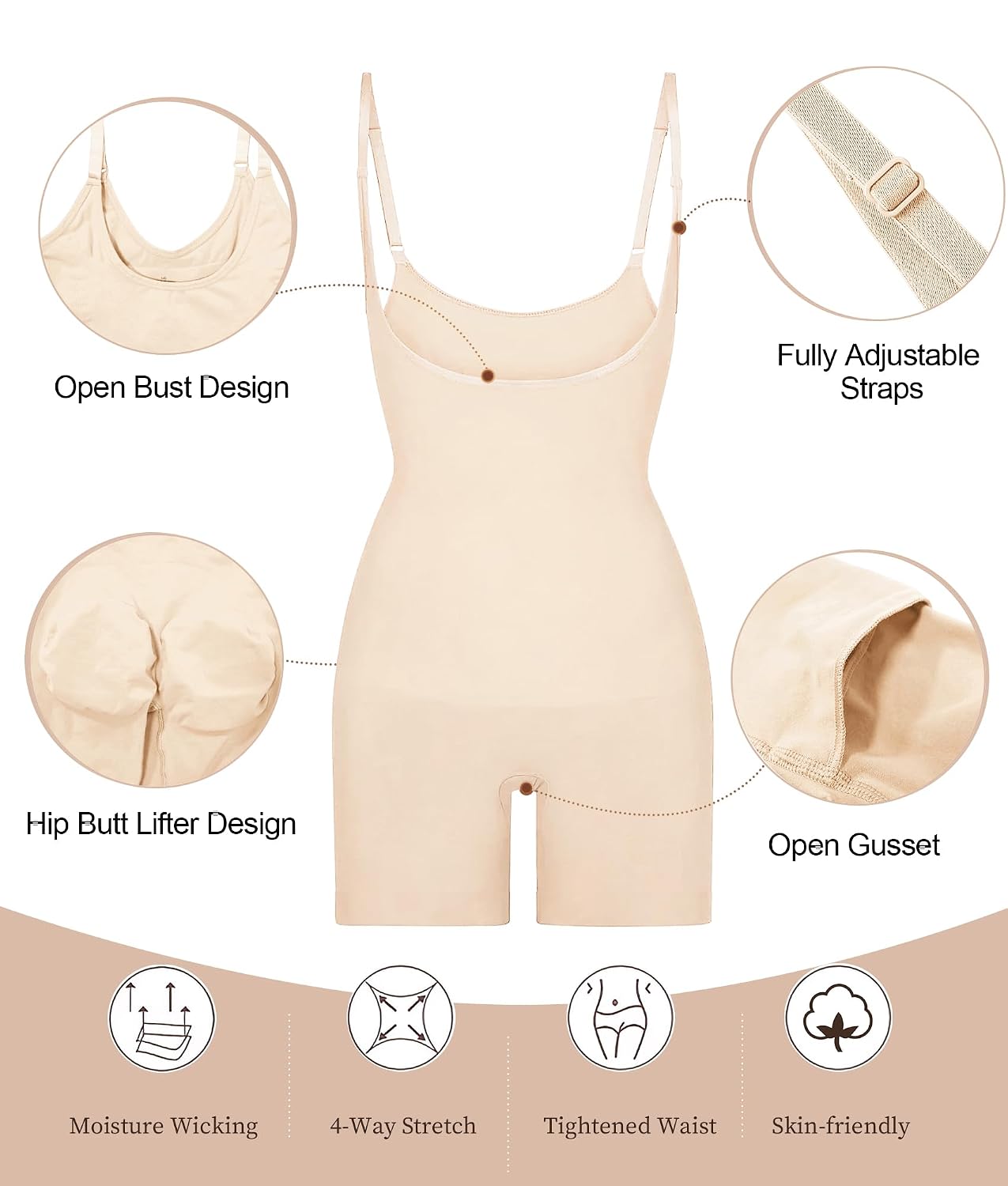 SHAPERX Women's Seamless Tummy Control Bodysuit — image 4