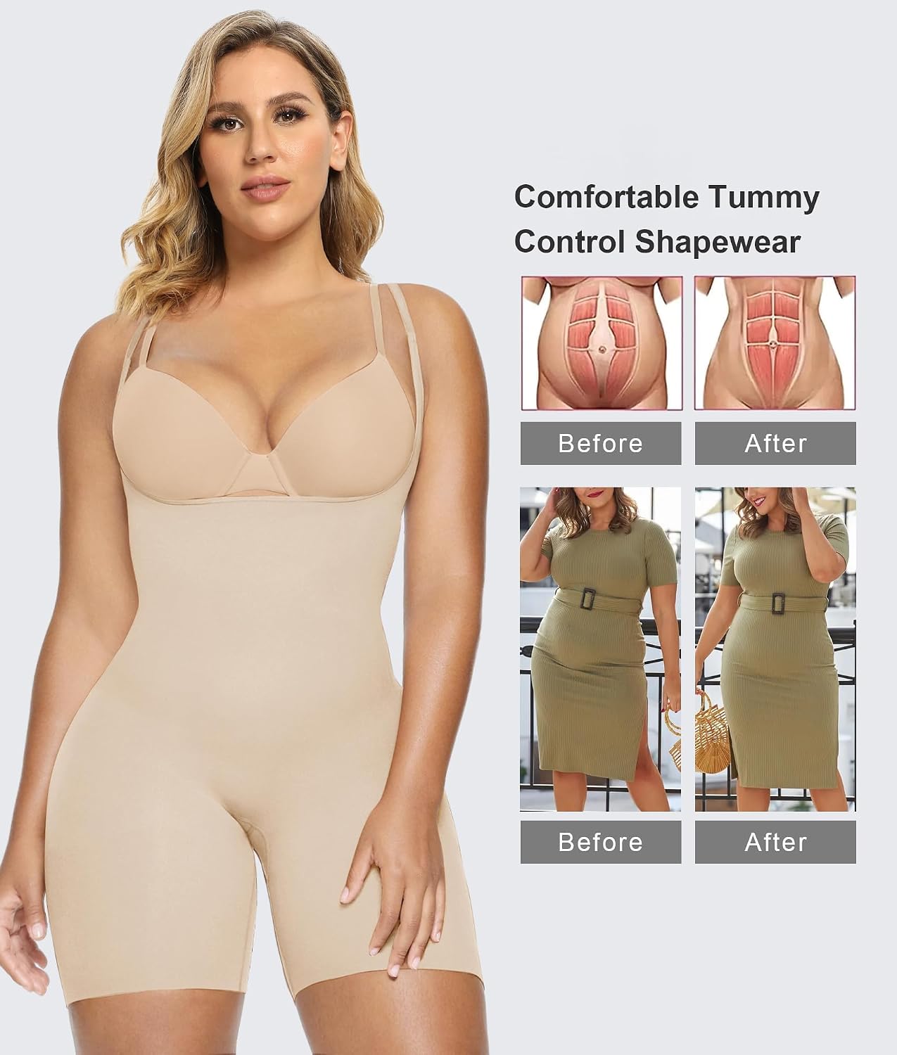 SHAPERX Women's Seamless Tummy Control Bodysuit — image 5