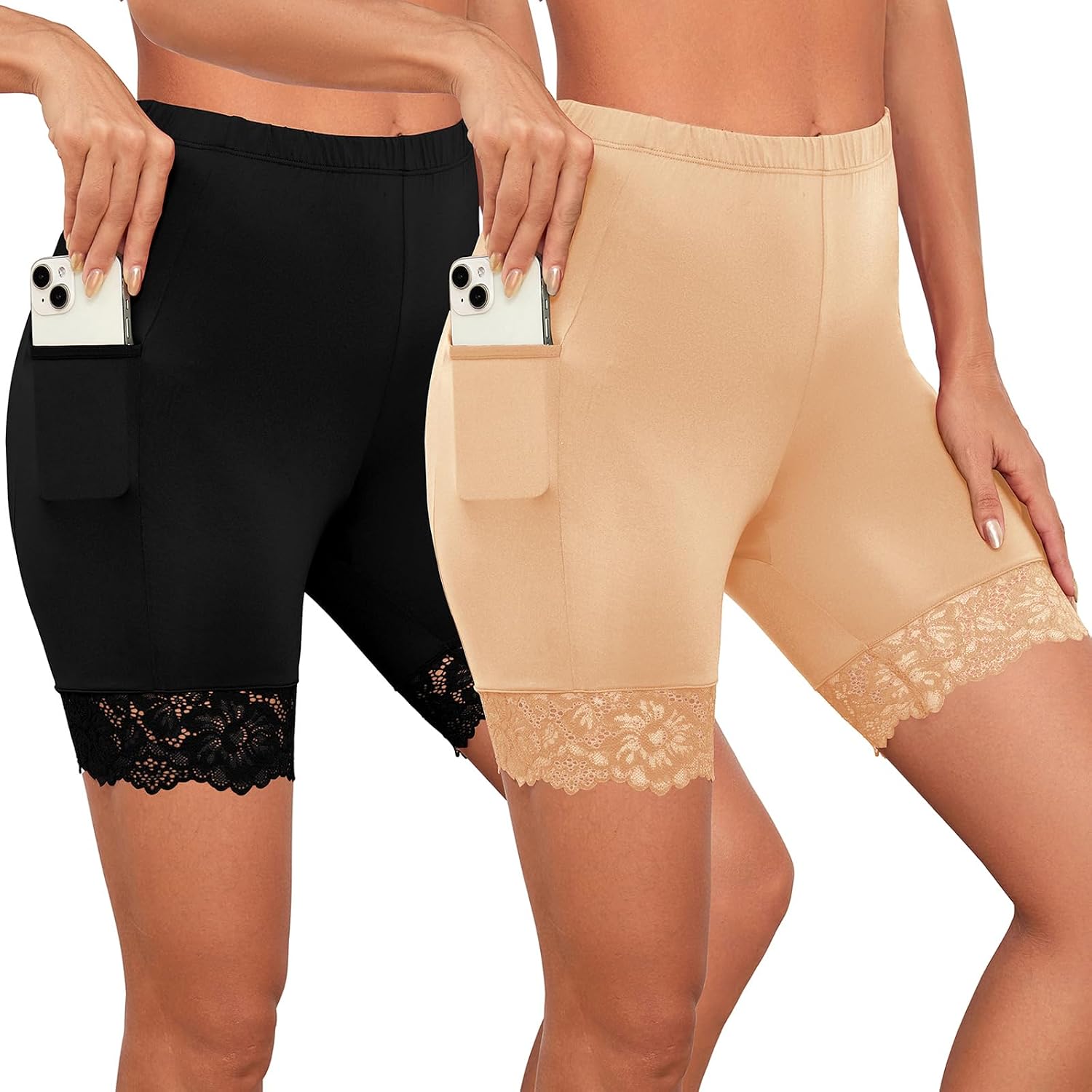 Lace Slip Shorts for Women 2 Pack