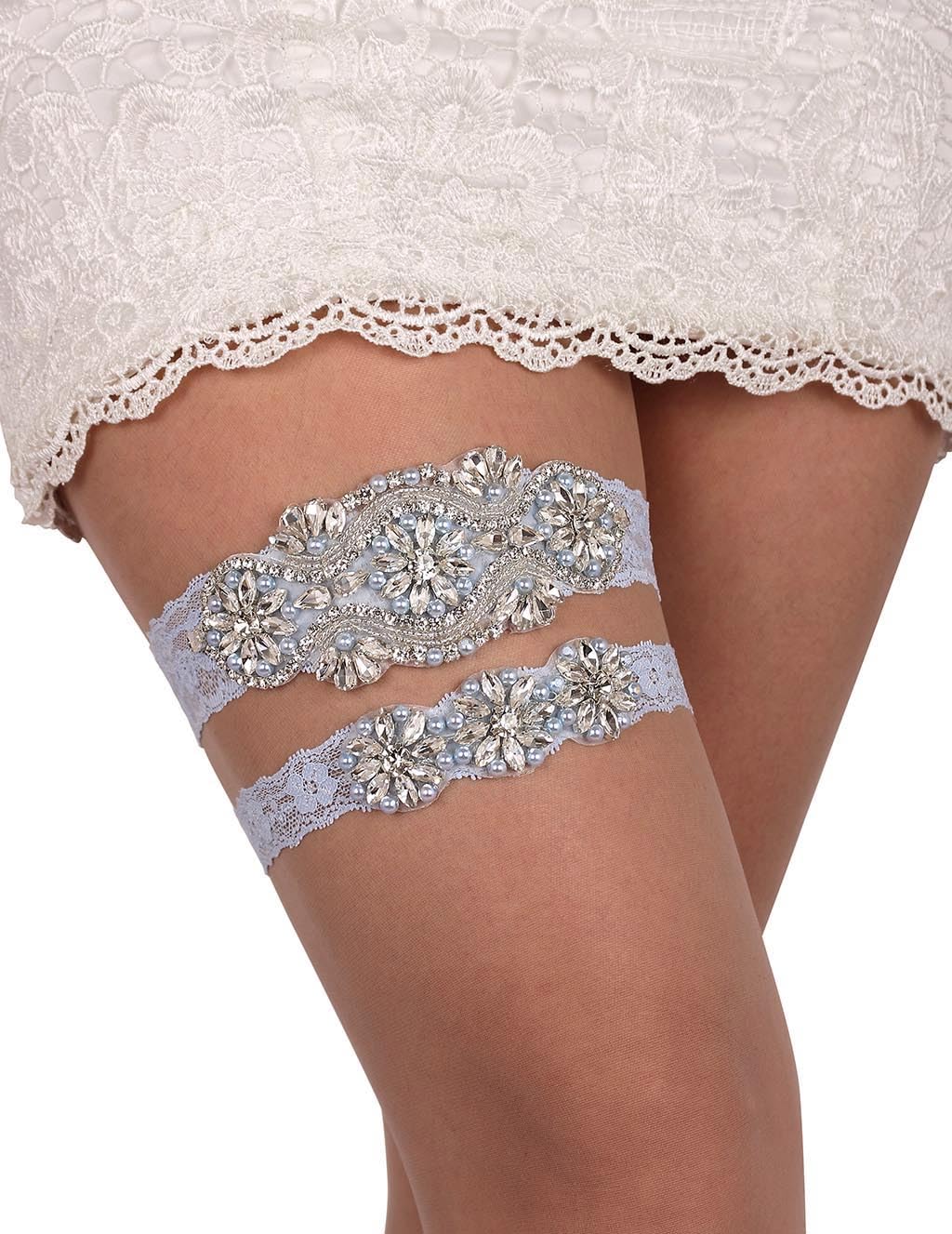 GARGALA Rhinestone Pearl Wedding Garter Set
