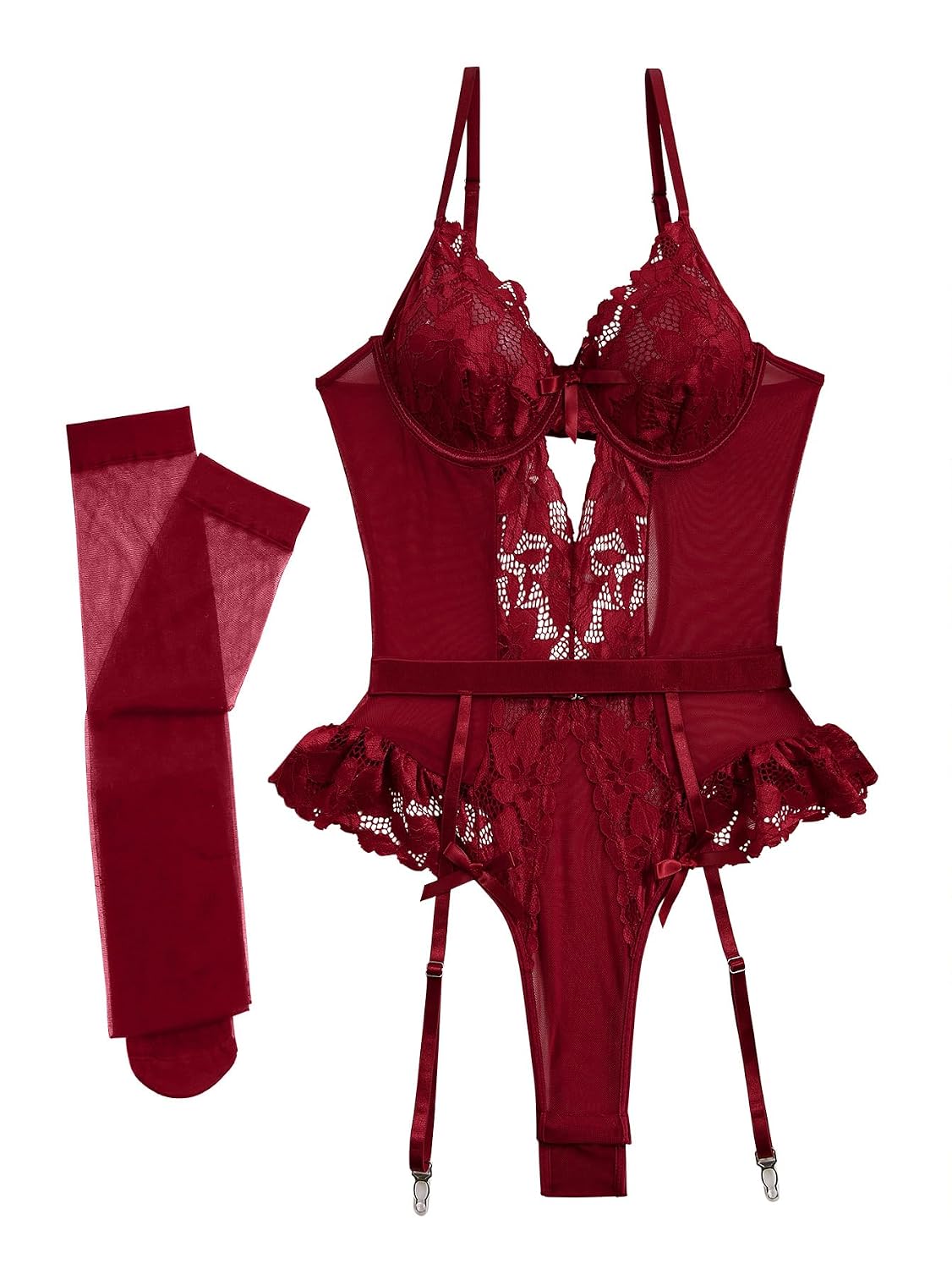 Lilosy Lace Mesh Bodysuit Garter Set — image 5