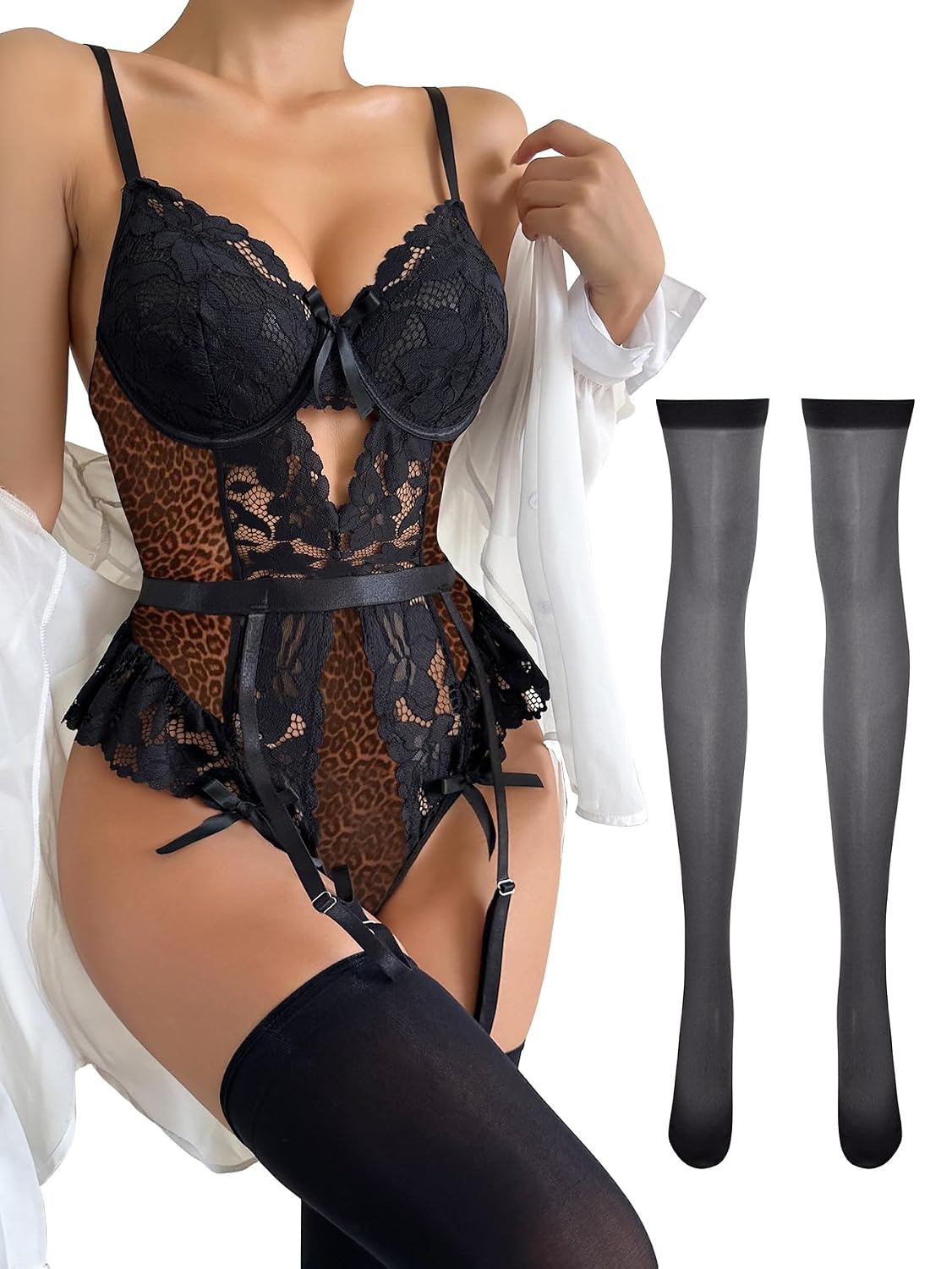 Lilosy Lace Mesh Bodysuit Garter Set — image 8