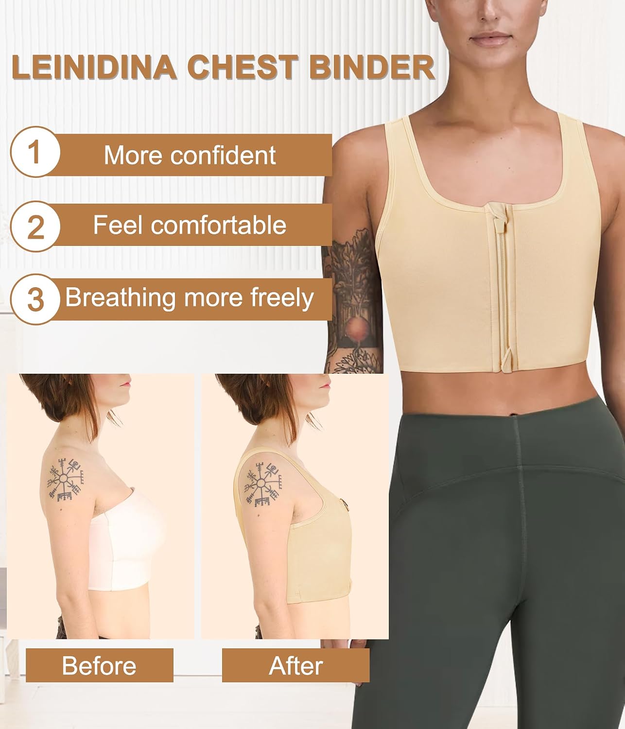 LEINIDINA Tomboy Chest Binder with Front Zipper — image 4