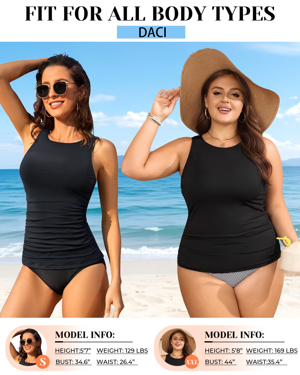 Daci Women's Tummy Control Tankini Swim Top — image 5