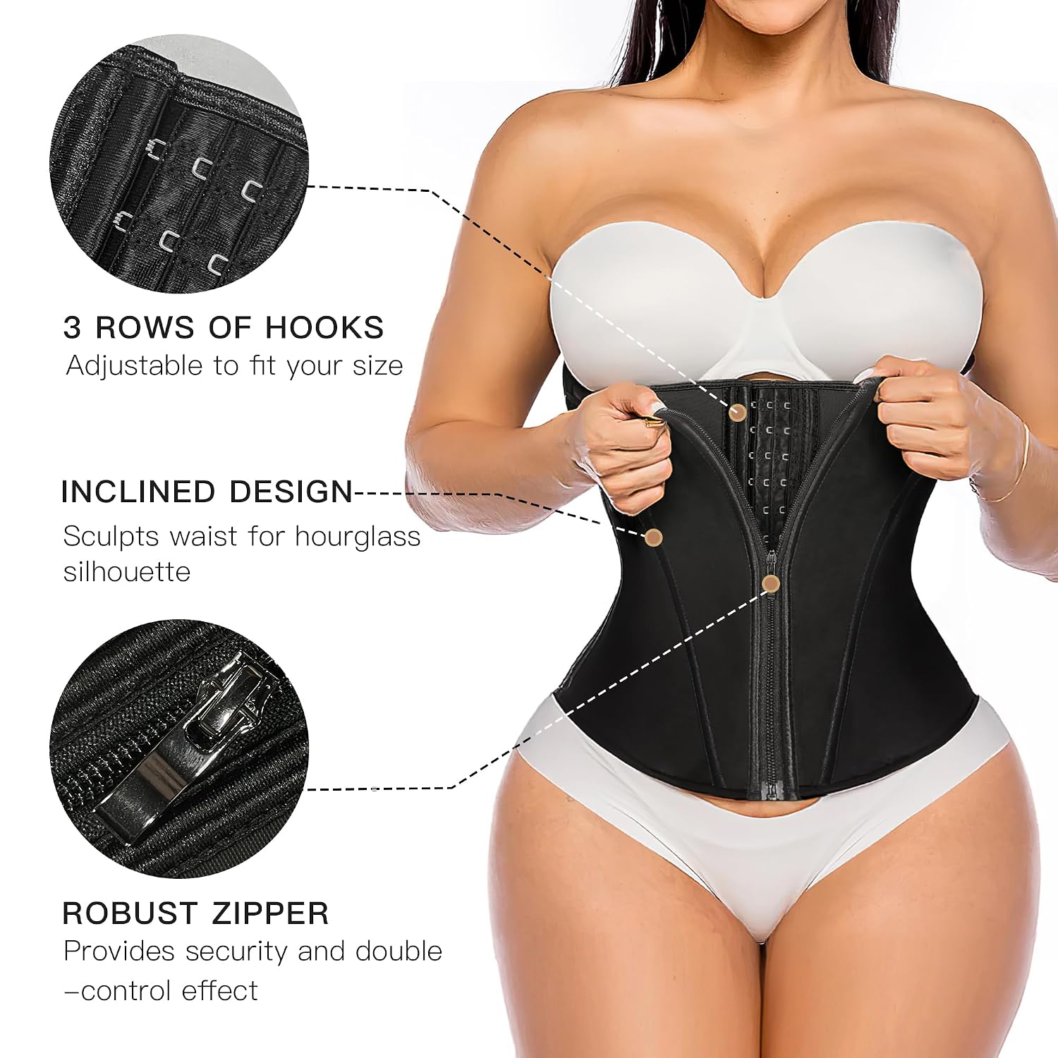 YIANNA Latex Waist Trainer with Zipper & Hook — image 3