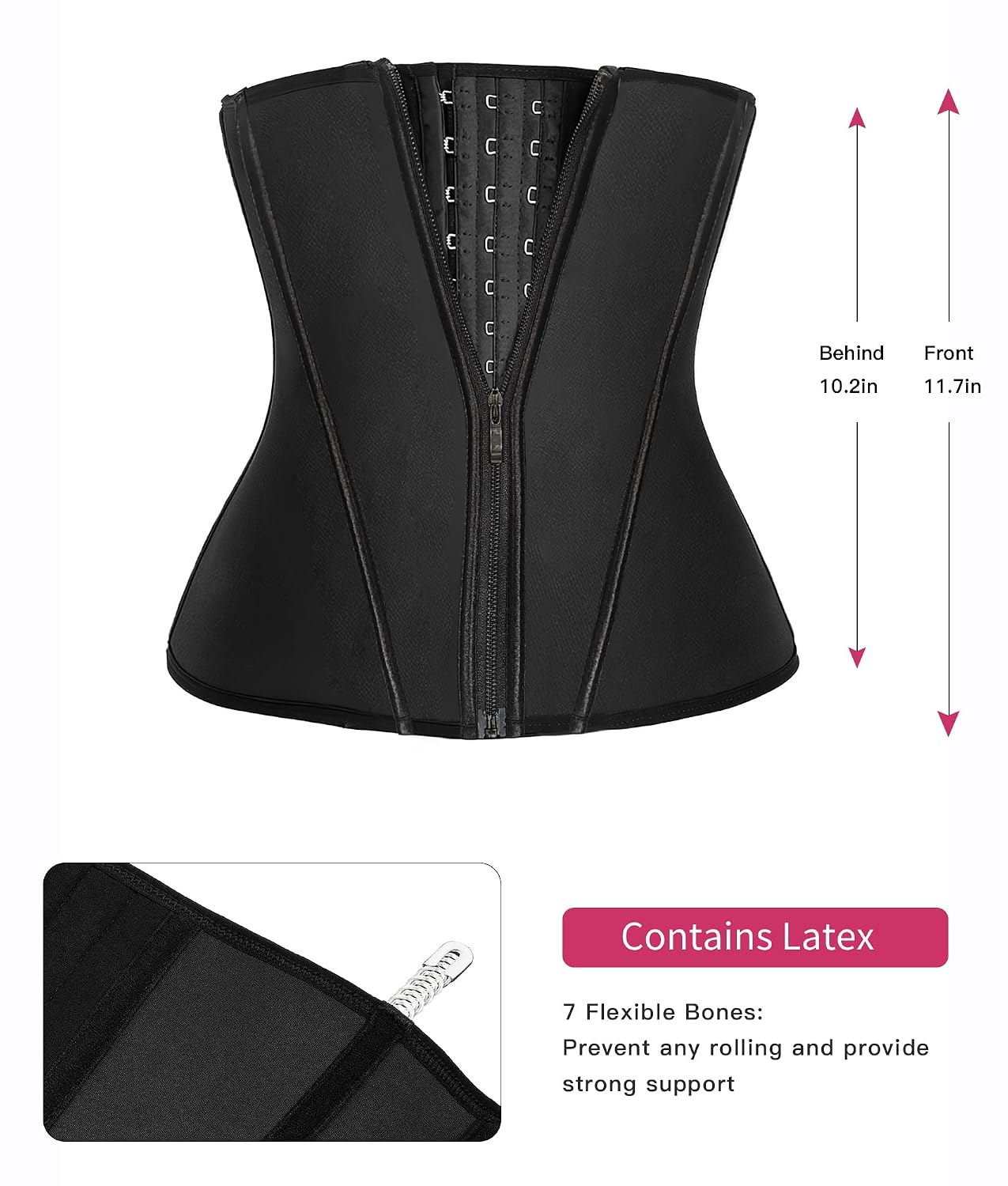 YIANNA Latex Waist Trainer with Zipper & Hook — image 4