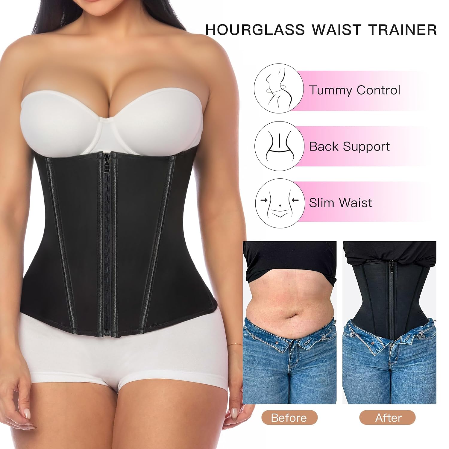 YIANNA Latex Waist Trainer with Zipper & Hook — image 6