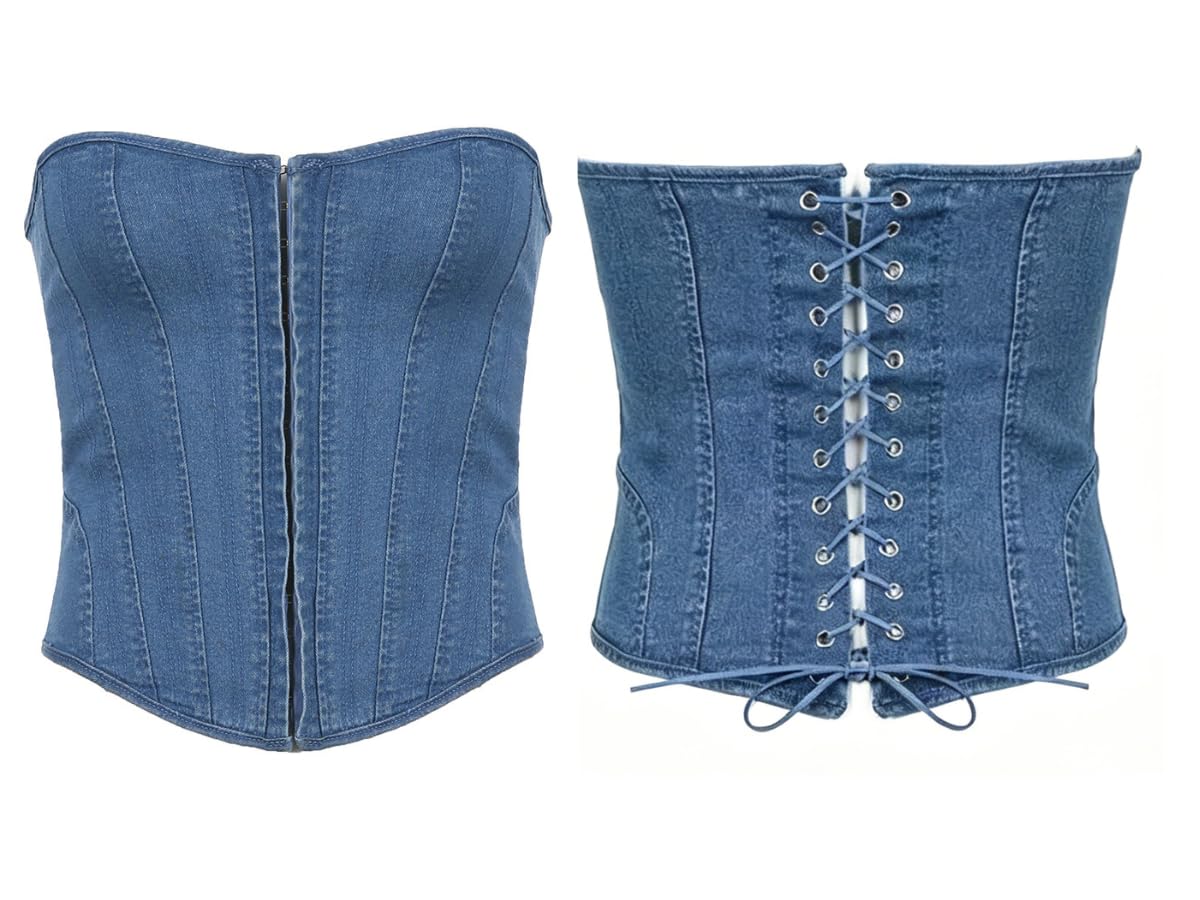 ElayuBeimu Women's Denim Front Hook Corset Top — image 2