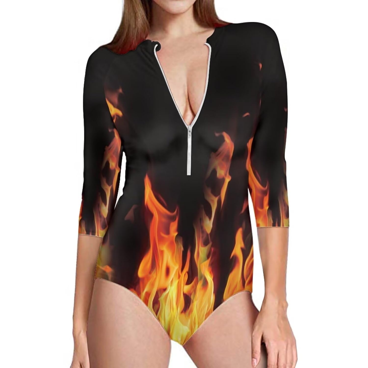 NRBEAWD Women's V-Neck Zip Front Rash Guard